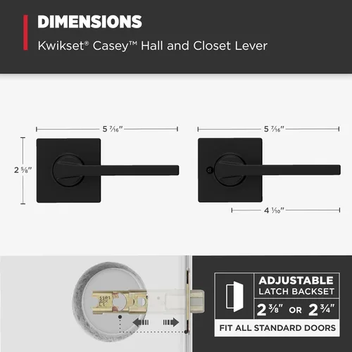 Miniatura 9 de Kwikset Casey - Manija de puerta de paso interior, palanca para puertas de armario y pasillo, manija reversible sin bloqueo, negro mate