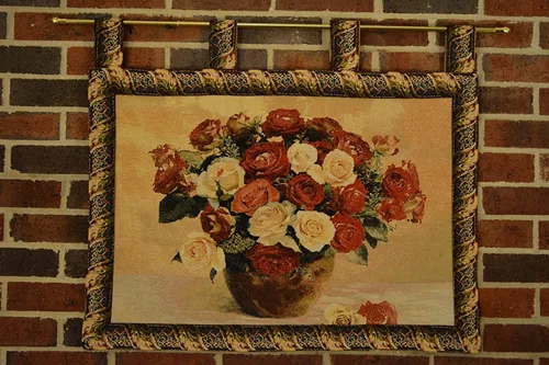 Miniatura 2 de Tache - Tapiz floral para colgar en la pared, diseño floral francés, propuesta de San Valentín, ramo de rosas rojas y blancas, tapiz jacquard