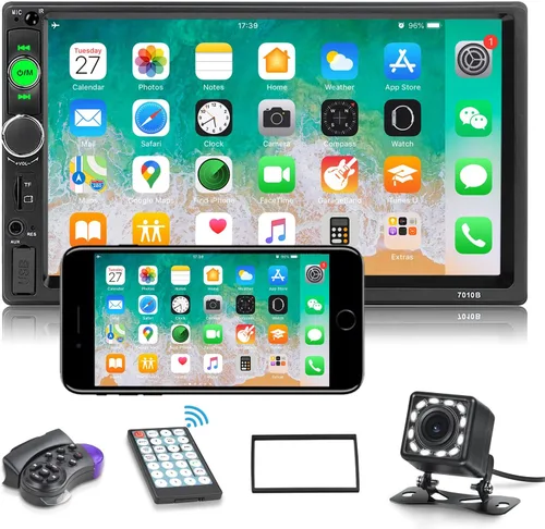 Miniatura 10 de NHOPEEW Estéreo de auto doble DIN de 7 pulgadas con cámara de respaldo, radio de pantalla táctil de 2 DIN con enlace de espejo con cable, Bluetooth