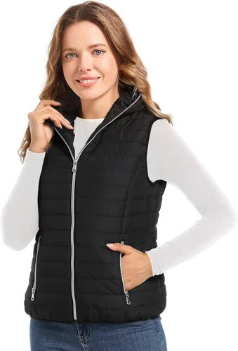 Miniatura 2 de DULCET Women's Hoodie Vest Soft Light weight Quilted Winter Gilet With Zip Up Pockets