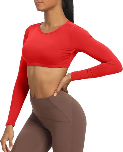 Miniatura 4 de Aoxjox Camiseta corta de manga larga para mujer, Clarissa sin espalda, para entrenamiento