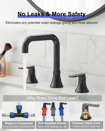 Miniatura 4 de Grifo de baño generalizado de 8 pulgadas con 3 agujeros, grifo de bronce para lavabo de baño giratorio de 360 grados, 2 manijas con drenaje Oil