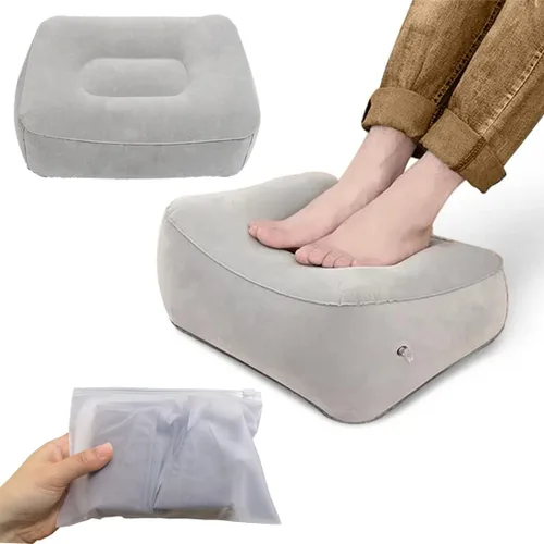 Almohada inflable para descanso de pies, almohadilla para la cabeza, almohada de flocado suave, cojín de relajación para vuelos, otomanos con pierna