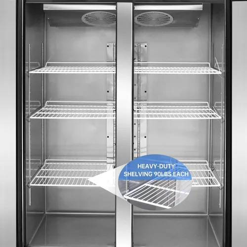 Miniatura 8 de WESTLAKE Refrigerador comercial de 48 "W 2 puertas 2 secciones de acero inoxidable Alcance en puerta sólida Ventilador vertical Enfriador de 36 pies