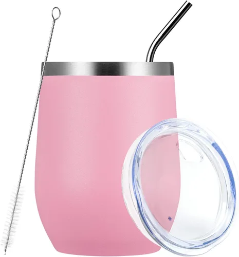 Miniatura 13 de MEWAY Vaso de vino sin tallo de 12 onzas con tapa, vaso de viaje de acero inoxidable con aislamiento de doble pared al vacío con popote, para Negro