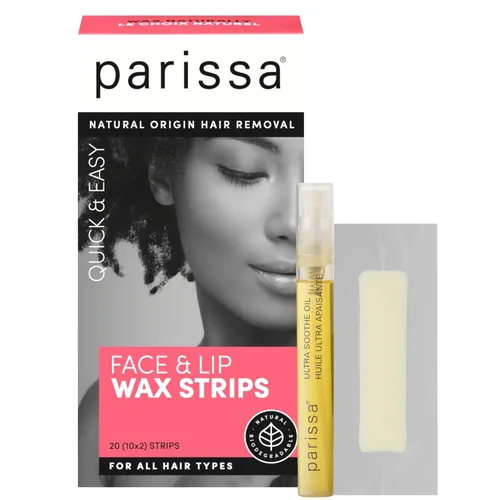 Parissa Tiras naturales de cera facial y labial, aptas para principiantes y suaves para pieles sensibles, tiras listas para usar para labio