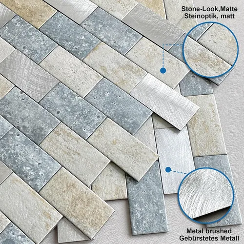 Miniatura 2 de Azulejos adhesivos de ladrillo para salpicaduras de cocina, azulejos impermeables para salpicaduras de baño (5 hojas, azul gris)
