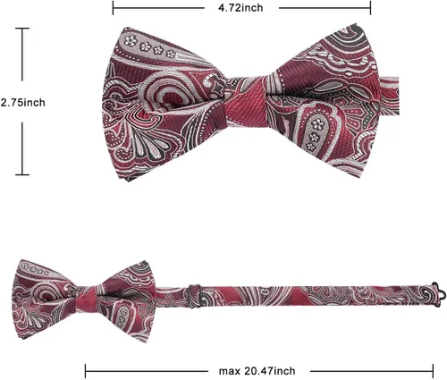 Miniatura 8 de HISDERN Bow Ties for Men Pre-tied Paisley Bow Ties Pocket Square Set Men's Bowtie Wedding Party
