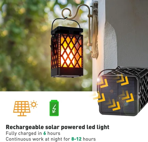 Miniatura 5 de Faroles solares colgantes que cambian de color y fijas, 9 modos, impermeables, luces colgantes para exteriores, llama parpadeante, linternas