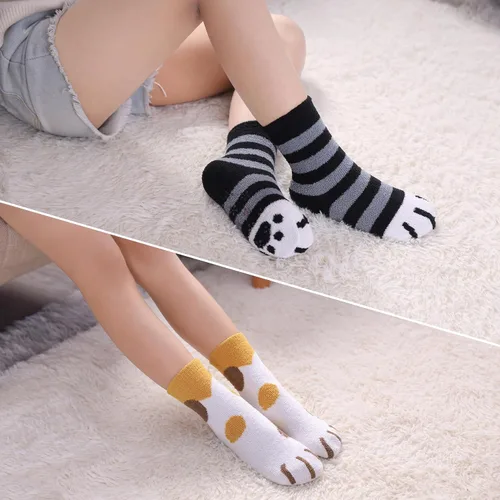 Miniatura 3 de LINEMIN Calcetines peludos para niños y niñas con agarres, antideslizantes, calcetines acogedores y esponjosos para invierno, calcetines cálidos