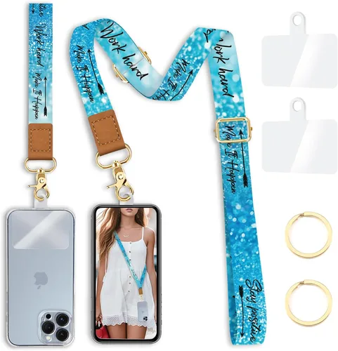 Miniatura 39 de Cordón cruzado para teléfono celular con correa para la muñeca, diseño de flores, para colgar alrededor del cuello, correa floral ajustable