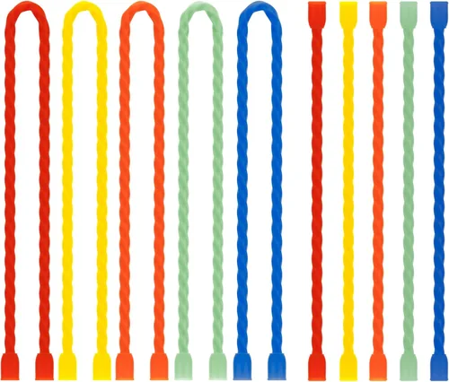 Miniatura 12 de 20 bridas de silicona para cables, reutilizables, de goma, flexibles, con núcleo de acero, para agrupar y sostener, ataduras multiusos