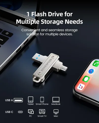 Miniatura 4 de MOVE SPEED Memory Stick de 64 GB, unidad de pulgar de 130 MB/s con puerto dual tipo C + USB 3.2, Pendrive de alta velocidad compatible