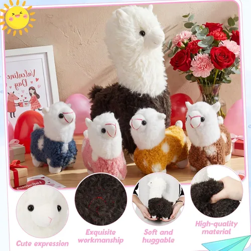 Miniatura 3 de Civaner Animal de peluche de llama con 4 peluches de llama bebé, lindo juego de peluche de alpaca suave Kawaii para niños y niñas, graduación, Marrón