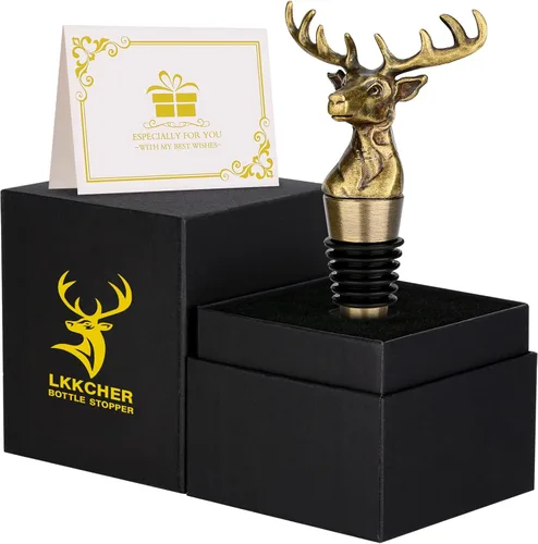 LKKCHER Tapón para botella de vino de ciervo, regalos de vino vintage para hombres y mujeres, regalos de padre, regalos de cumpleaños, regalos de