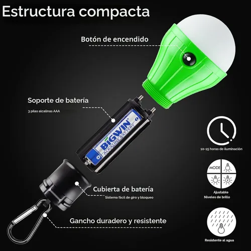 Miniatura 4 de FLY2SKY Lámpara de tienda de campaña, 4 paquetes de luces LED portátiles para tienda de campaña, gancho de clip, luces de emergencia para huracanes