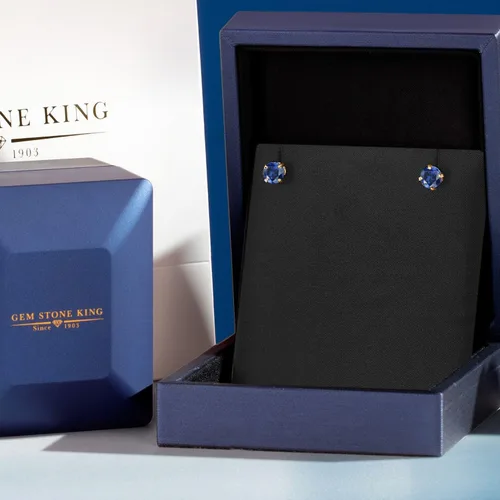 Miniatura 5 de Gem Stone King Aretes solitarios con piedra natal de oro de 14 quilates Redondos de 0.236 in Aretes de oro para mujeres y hombres