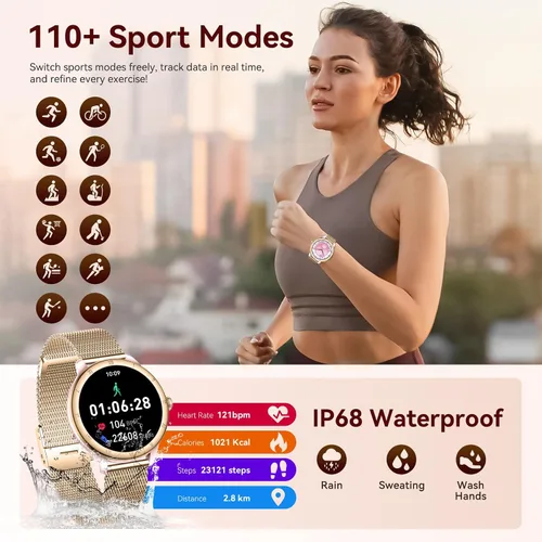 Miniatura 3 de Relojes inteligentes para mujer, pantalla HD, rastreador de actividad física 5ATM, resistente al agua con Bluetooth para hacerresponder llamadas