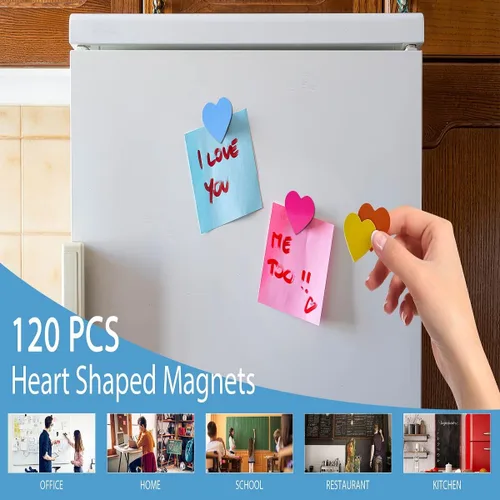 Miniatura 2 de NUOBESTY Calcomanías magnéticas de pizarra en forma de corazón de 1.18 pulgadas, paquete de 120 imanes para nevera para notas, fotos, pizarras