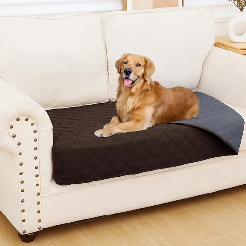 Miniatura 65 de Smiry Funda impermeable para cama de mascota, suave y lavable, para muebles, cama, sofá, reversible, a cuadros (30 x 53 pulgadas, color beige/beige)