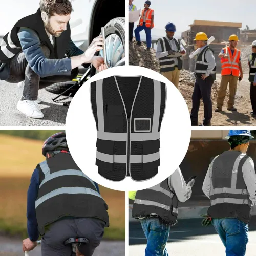 Miniatura 6 de FEimaX Chaleco de seguridad de alta visibilidad, chaleco de trabajo reflectante de malla para hombres y mujeres con bolsillos y cremallera, cumple