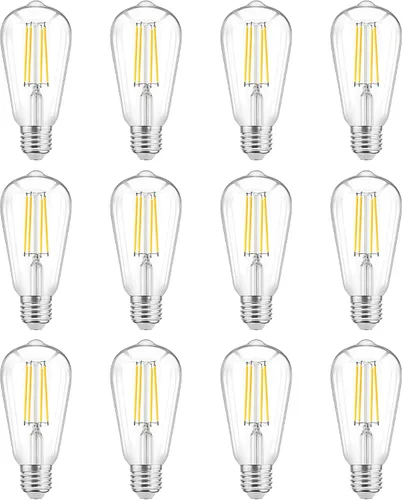 Miniatura 10 de WIHTU – Bombillas LED de filamento, bombillas LED Edison vintage brillantes de 6 W, bombillas de luz cálida ST58 de 2700 K con CRI 85+, base