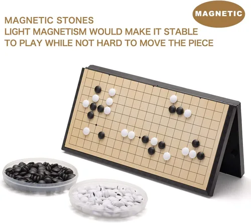 Miniatura 5 de AMEROUS Juego magnético Go de 11 pulgadas (19 x 19), juego de mesa plegable de viaje con piedras magnéticas de plástico y reglas de juego Go