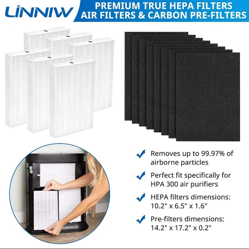 Miniatura 7 de Filtro HEPA HPA300 de repuesto para purificadores de aire Honeywell serie HPA300, HPA200, HPA100, HPA090, reemplazar #HRF-R3, #HRF-R2, #HRF-R1