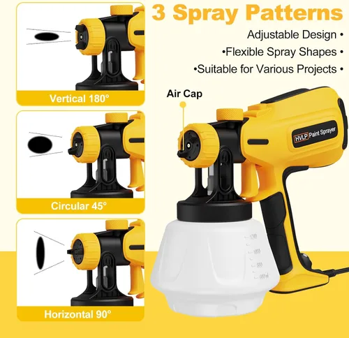 Miniatura 6 de Pulverizador de pintura, pistola de pulverización HVLP de 700 W, actualización 2024, 4 boquillas de cobre y 3 patrones de pulverización, fácil