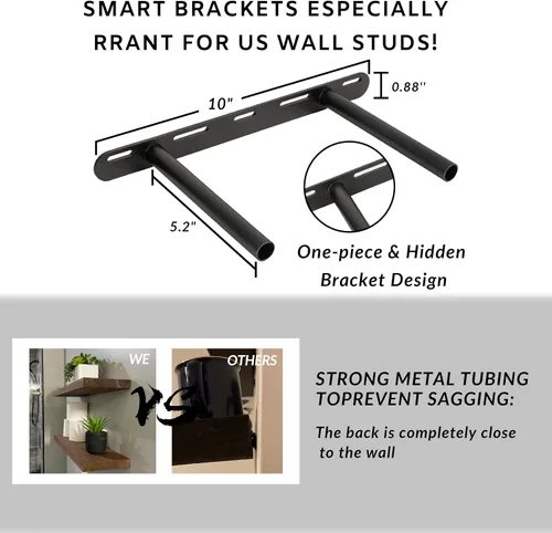 Miniatura 3 de BGMG Estantes flotantes de madera de 12 pulgadas, estantes flotantes negros, estantes de pared de madera maciza para baño, sala de estar