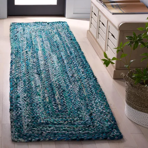 Miniatura 50 de SAFAVIEH Braided Collection - Alfombra de pasillo, 2 pies 3 pulgadas x 8 pies, color negro y azul, hecho a mano, reversible, ideal para dormitorio