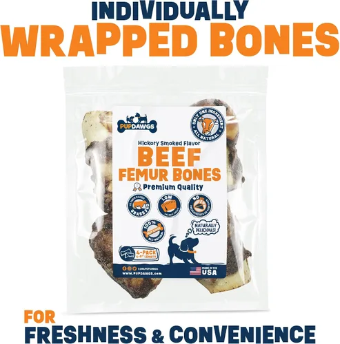 Miniatura 3 de Huesos de perro de un solo ingrediente, fabricados en Estados Unidos, huesos de fémur de carne de res, huesos naturales para masticadores agresivos