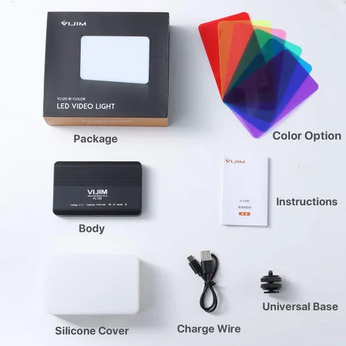 Miniatura 7 de VIJIM VL120 - Luz de video para cámara, mini luz de cámara LED bicolor, iluminación de fotografía portátil con 6 filtros de color, 3100 mAh