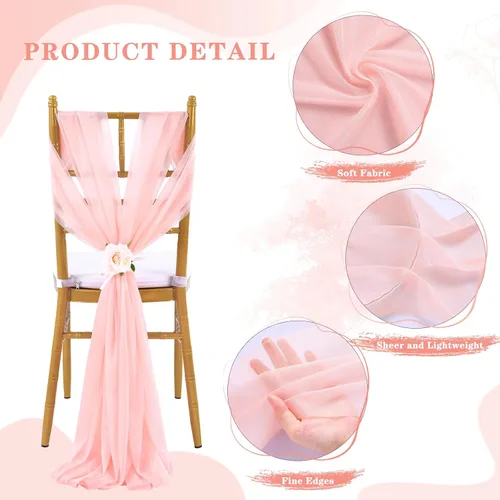 Miniatura 4 de Fanqisi 16 cintas para sillas con cintas de 8 pies de largo, cortinas de tela suave para decoración de bodas, iglesias, sillas, pasillos