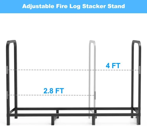 Miniatura 4 de Soporte para Leña de 4 Pies, Apilador de Troncos Resistente Ajustable para Chimenea, Organizador de Metal para Almacenamiento de Pilas de Madera