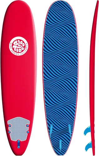 Miniatura 11 de Bloo Tide Tabla de surf de 8 pies con parte superior suave roja con diseño de Wavizm azul gráfico inferior