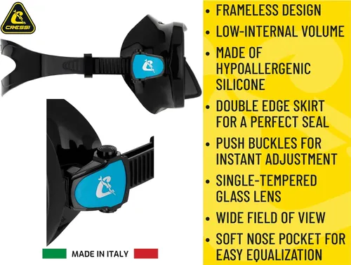 Miniatura 7 de Cressi Máscara de buceo sin marco de lente única y snorkel seco para esnórquel, buceo, F-Dual y Supernova Dry: diseñado en Italia