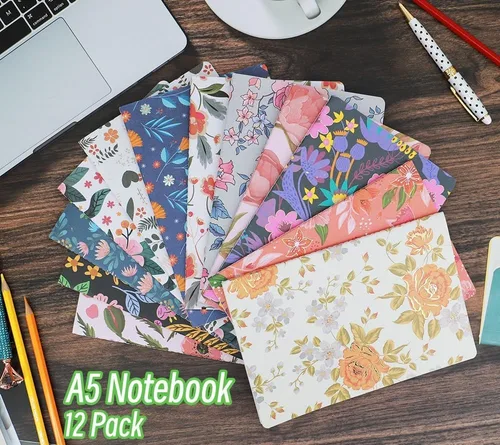 Miniatura 5 de Cuadernos de composición - Paquete de 12 con 60 páginas rayadas, 30 hojas, encuadernación cosida, libros de tapa dura con cubierta en relieve