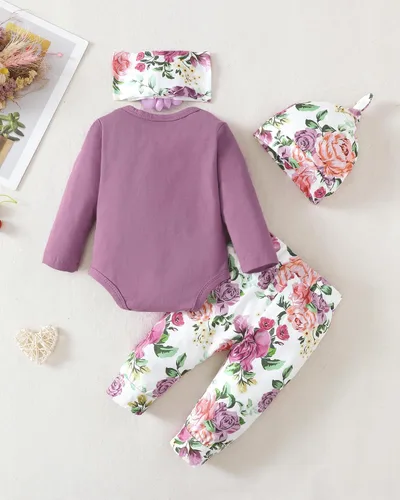 Miniatura 77 de Renotemy Conjunto de ropa para bebé recién nacida, mameluco con volantes, pantalones florales, lindo conjunto de ropa para bebé niña