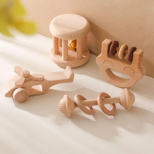 Miniatura 13 de Sonajero de madera para bebé, juguete de sonajero de madera para recién nacido, juguete Montessori de madera natural para bebé, juguete de regalo