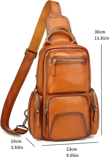 Miniatura 3 de Lieseh Bolso bandolera de cuero genuino para hombre, bandolera para hombro, pecho, mochila de viaje al aire libre
