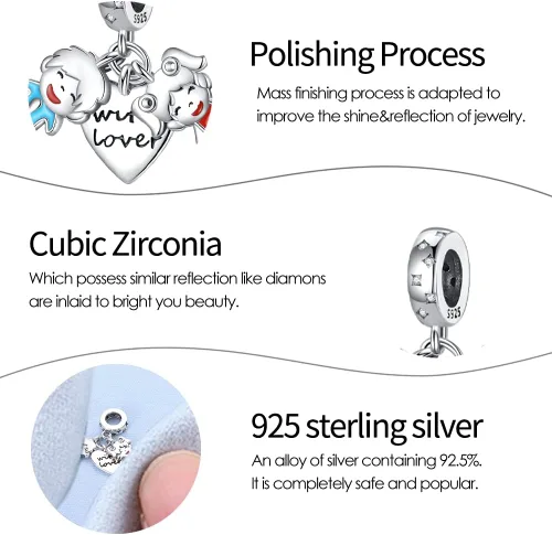 Miniatura 5 de Pandach Dijes de plata de ley 925 para pulseras y collares, colgantes de mariposa y auriculares, dijes de trébol, joyería de regalo para mujeres