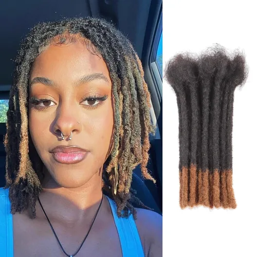 Miniatura 33 de Viovian Extensiones de rastas de 0.23 pulgadas de cabello humano de 6 pulgadas, 20 hebras ombré, extensiones de cabello humano para hombres, 1b/27