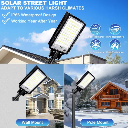 Miniatura 6 de Luces solares de calle Eleganted al aire libre, luces solares al aire libre impermeables de 10000 lúmenes del atardecer al amanecer, luces solares