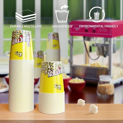 Miniatura 5 de EGGKITPO Paquete de 50 cubos de palomitas de maíz de 32 onzas, estilo retro, desechables, resistentes a la grasa, pequeño agujero para el hogar
