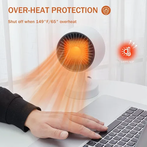 Miniatura 6 de Calentador de espacio, calentador de espacio pequeño, calentador de escritorio de 1200 W para oficina, oscilación lateral de 160°, 3 marchas Blanco