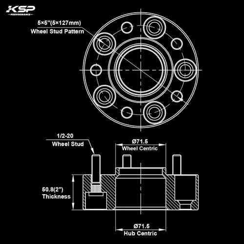 Miniatura 2 de KSP - Espaciadores de rueda de 5 x 5 para JK XK WJ WK, espaciadores de 2 pulgadas 5x127 con pernos 1/2-20 de 2.815 in, kit centrado en cubo para Azul