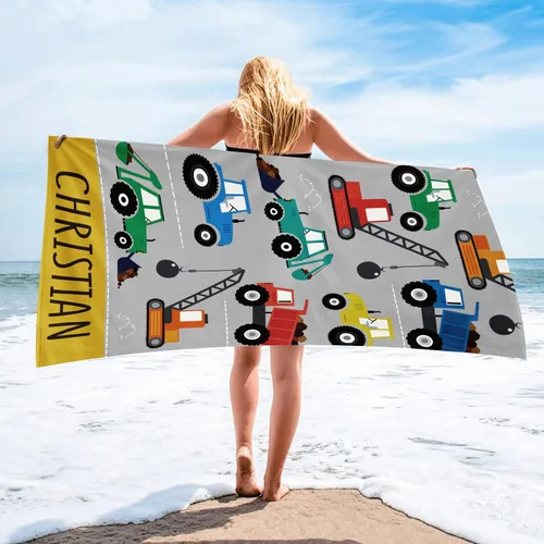 Miniatura 7 de Toalla de playa personalizada para niños, toalla de automóvil de construcción de secado rápido para niño con nombre personalizado, perfecta