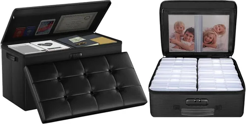 ENGPOW Banco otomano de almacenamiento de 30 pulgadas, banco de almacenamiento plegable ignífugo+caja de almacenamiento de fotos con 16 interiores