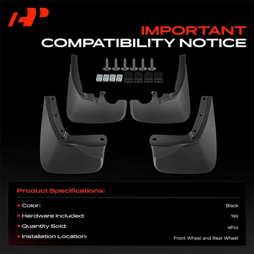 Miniatura 3 de A-Premium Juego de 4 unidades de guardabarros con accesorios de hardware compatibles con Ford Explorer 2019-2023, Sport Utility, negro, delantero